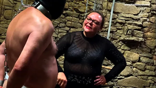 Big Mistress April welcomes slave in her private dungeon for making him a better man total Clips